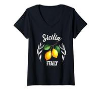 Donna Sicilia Italia Souvenir Siciliano Italiano Promemoria Uomo Donna Maglietta con Collo a V
