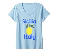 Donna Sicilia Italia Souvenir Siciliano Italiano Promemoria Uomo Donna Maglietta con Collo a V