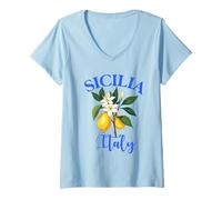 Donna Sicilia Italia Souvenir Siciliano Italiano Promemoria Uomo Donna Maglietta con Collo a V