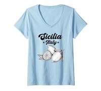 Donna Sicilia Souvenir Italiano Limoni Italia Souvenir dalla Sicilia Maglietta con Collo a V