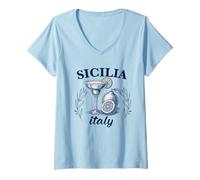 Donna Sicilia Souvenir Italiano Limoni Italia Souvenir dalla Sicilia Maglietta con Collo a V