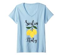 Donna Sicilia Souvenir Italiano Limoni Italia Souvenir dalla Sicilia Maglietta con Collo a V