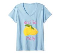 Donna Sicilia Souvenir Italiano Limoni Italia Souvenir dalla Sicilia Maglietta con Collo a V