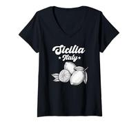 Donna Sicilia Souvenir Italiano Limoni Italia Souvenir dalla Sicilia Maglietta con Collo a V