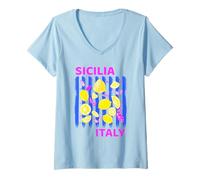 Donna Sicilia Souvenir Italiano Limoni Italia Souvenir dalla Sicilia Maglietta con Collo a V