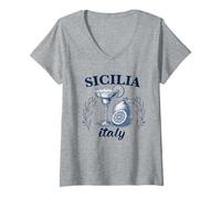 Donna Sicilia Souvenir Italiano Limoni Italia Souvenir dalla Sicilia Maglietta con Collo a V