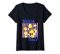 Donna Sicilia Souvenir Italiano Limoni Italia Souvenir dalla Sicilia Maglietta con Collo a V