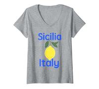 Donna Sicilia Souvenir Italiano Limoni Italia Souvenir dalla Sicilia Maglietta con Collo a V