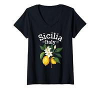 Donna Sicilia Souvenir Italiano Limoni Italia Souvenir dalla Sicilia Maglietta con Collo a V