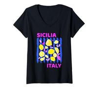 Donna Sicilia Souvenir Italiano Limoni Italia Souvenir dalla Sicilia Maglietta con Collo a V