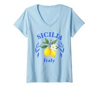 Donna Sicilia Souvenir Italiano Limoni Italia Souvenir dalla Sicilia Maglietta con Collo a V