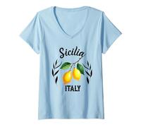 Donna Sicilia Souvenir Italiano Limoni Italia Souvenir dalla Sicilia Maglietta con Collo a V