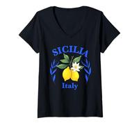 Donna Sicilia Souvenir Italiano Limoni Italia Souvenir dalla Sicilia Maglietta con Collo a V