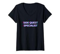 Donna Side Quest Specialist EDM Techno Aesthetic Rave Festival Maglietta con Collo a V