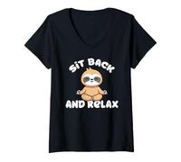 Donna Siediti E Rilassati Bradipo Sit Back And Relax Maglietta con Collo a V