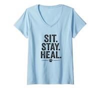 Donna Siediti, resta, guarisci, stile vintage di Pet Therapy. Maglietta con Collo a V