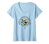 Donna Siesta Key Beach FL - Design a Forma di squalo Maglietta con Collo a V