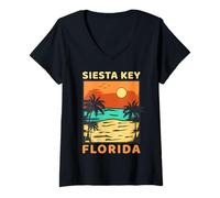 Donna Siesta Key Beach Florida Palm Tree Famiglia Vacanze estive Maglietta con Collo a V
