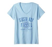 Donna Siesta Key Beach Retro Vintage Design Souvenir Maglietta con Collo a V