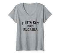 Donna Siesta Key Florida Retro Varsity Style Collegiate Tipografia Maglietta con Collo a V
