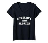 Donna Siesta Key Florida Retro Varsity Style Collegiate Tipografia Maglietta con Collo a V