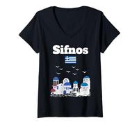 Donna Sifnos Greek Island souvenir architettura greca bandiera della Grecia Maglietta con Collo a V