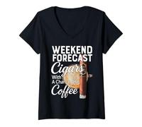 Donna Sigaro Che Fuma caffè Caffiene Bere papà Havana cap Divertente Maglietta con Collo a V