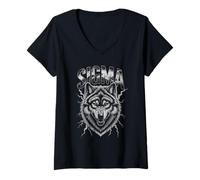 Donna Sigma Electric Alpha Wolf Nero Bianco Grafica Maglietta con Collo a V