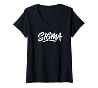 Donna Sigma Maschio Lone Wolf Estetica Minimalista Testo Moderno Maglietta con Collo a V