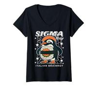 Donna Sigma Penguin Boy Funny Italian-Brainrot Gen Z Meme Maglietta con Collo a V