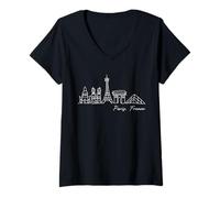 Donna Signature Paris City Skyline Torre Eiffel - Francia Souvenir Maglietta con Collo a V