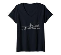 Donna Signature Santorini Island Skyline - Grecia Souvenir Maglietta con Collo a V