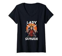 Donna Signora Samurai Guerriero Giappone Rising Sun Maglietta con Collo a V