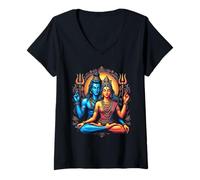 Donna Signore Shiva Durga Dio indù Mahadeva Dea Parvati Maglietta con Collo a V