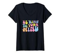Donna Sii Gentile con la Tua Mente Groovy Retro Consapevolezza della Salute mentale Maglietta con Collo a V