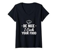 Donna Sii Gentile Cucino Il Tuo Cibo Funny Chef Cook Kitchen Maglietta con Collo a V