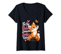 Donna Sii la Ragione per Cui Qualcuno sorride Oggi Cute Fox Maglietta con Collo a V