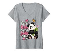 Donna Sii la Ragione per Cui Qualcuno sorride Oggi Panda Bamboo Maglietta con Collo a V