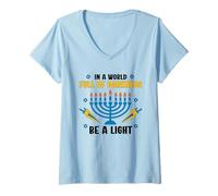Donna Sii Una Luce Felice Hanukkah Menorah Chanukah ebreo Maglietta con Collo a V