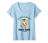 Donna Silence Is Golden Duct Tape Is Silver - Divertente Citazione di Anatra Maglietta con Collo a V
