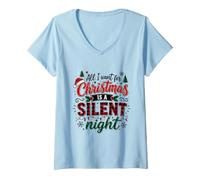 Donna Silent Night - Babbo Natale con Renna Maglietta con Collo a V
