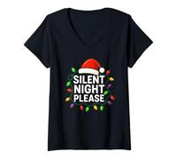Donna Silent Night Please Funny Christmas Sottile Bah Humbug Maglietta con Collo a V