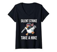 Donna Silent Strike Take A Hike Funny Ninja Goose Arti Marziali Maglietta con Collo a V