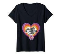 Donna Silenziosamente urlando dentro Spoonie Fibro Warrior Humor Maglietta con Collo a V
