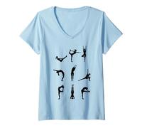Donna Silhouette Art Yoga Pose Maglietta con Collo a V