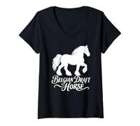 Donna Silhouette del Cavallo da tiro Belga Horse Lover Maglietta con Collo a V