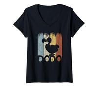 Donna Silhouette di Un Uccello retrò Funky Vintage Dodo Maglietta con Collo a V