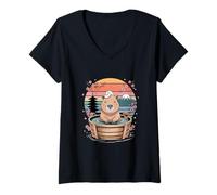 Donna Silly Capybara Onsen Bagno termale Giapponese Maglietta con Collo a V