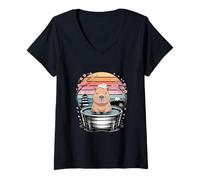 Donna Silly Capybara Onsen Bagno termale Giapponese Maglietta con Collo a V