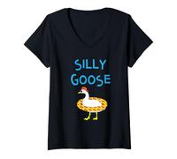 Donna Silly Goose Funny Halloween Sunglasses & Floatie Maglietta con Collo a V